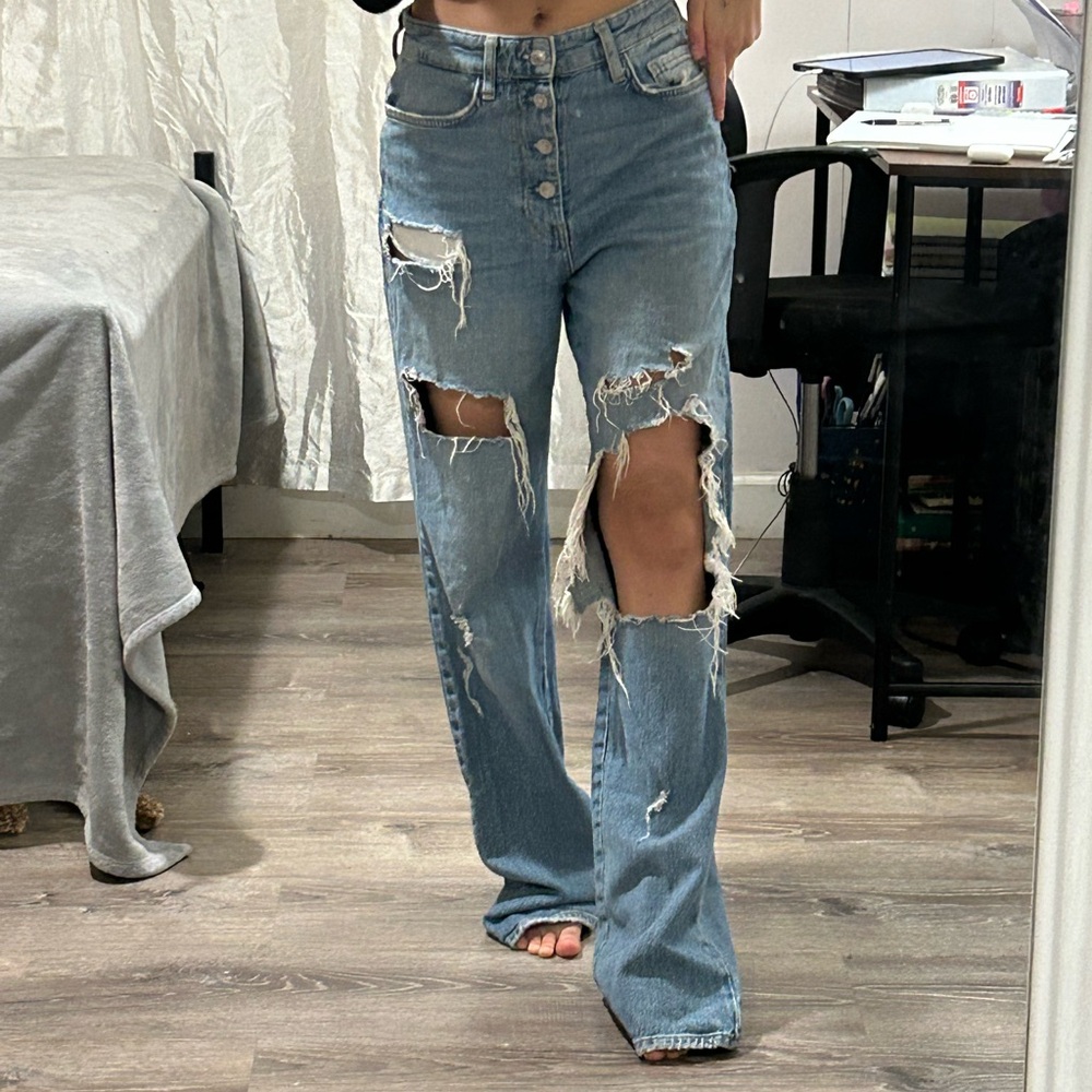 Guess Light Blue Distressed Flare Jeans